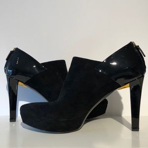 Gucci black suede & patent leather platform bootie